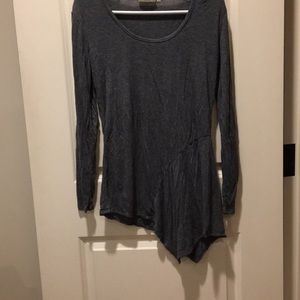 Pure DKNY womens asymmetrical long sleeve top 100% rayon super soft size S grey